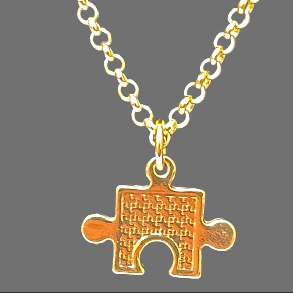Two Necklaces Couples Puzzle Pieces Gold Tone Unisex - Picture 2 of 6